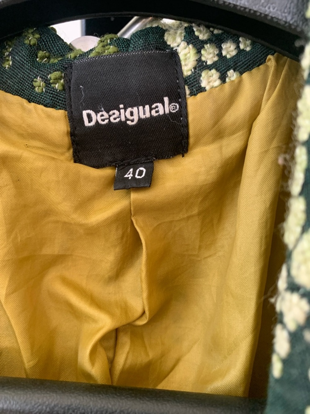 Desigual Vintage Psychedelic Dark Green Coat with Yellow Circular Print - Picture 2 of 3
